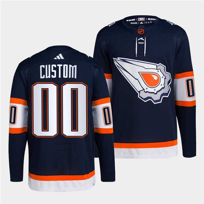 Men%27s Edmonton Oilers Custom Navy 2022-23 Reverse Retro Stitched Jersey